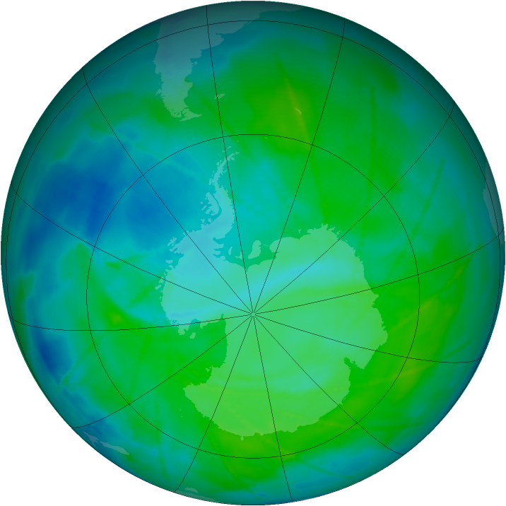 Antarctic ozone map for 22 December 2010